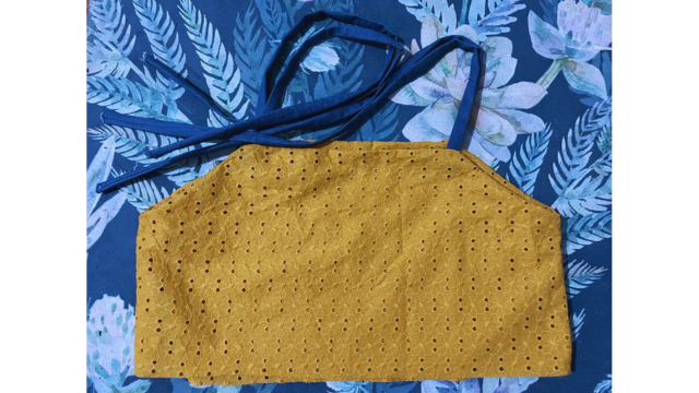 Turn the top of the gathered dress right sides out