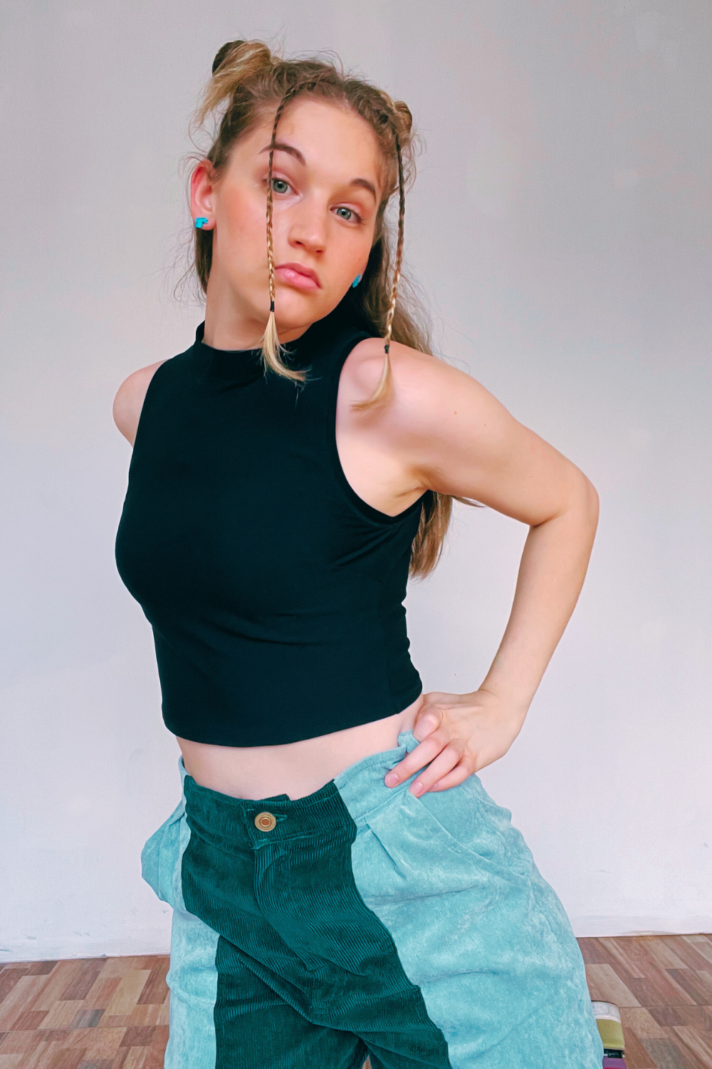 STATEMENT CLOTHING | ﻿SOLID COLOR WIDE LEG PANTS WP-100-STEELBLUE